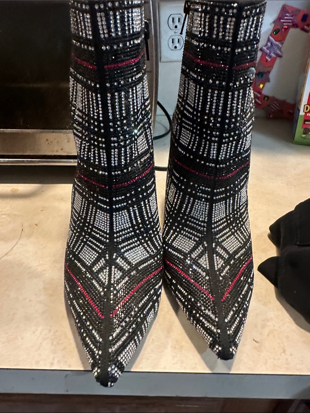 Women's Black Rhinestone Pointed Toe Ankle Boots - Designer Sparkle